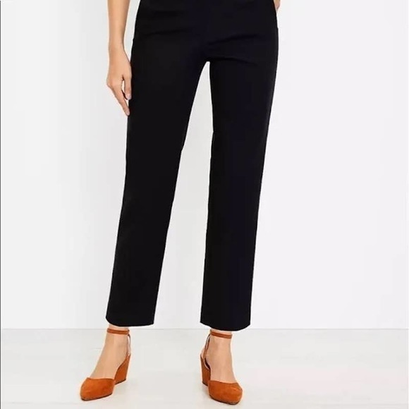 Ann Taylor Loft Black Julie Ankle Cropped Straight Leg Pants Cuffed Size 8